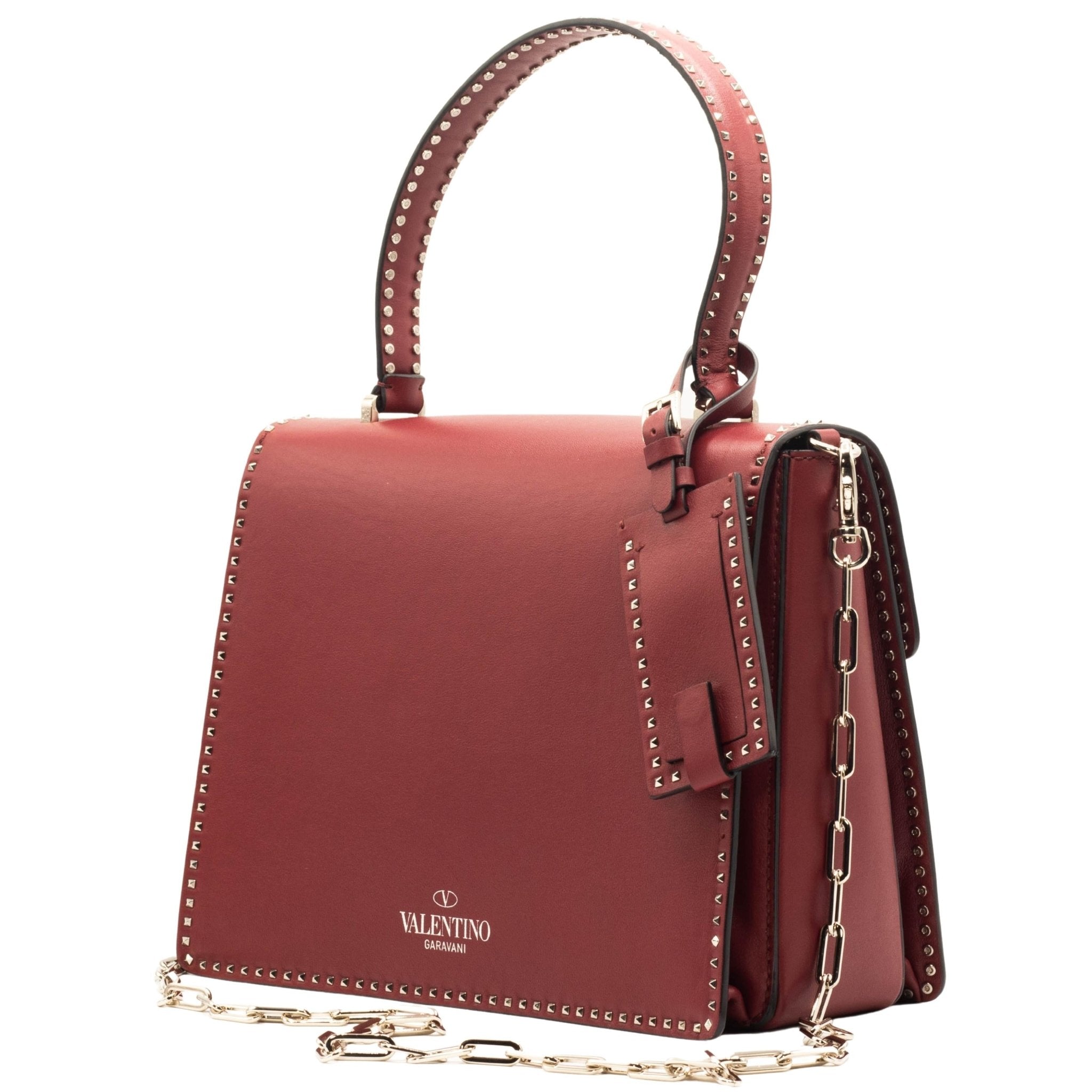 Red Leather Studs Shoulder Bag