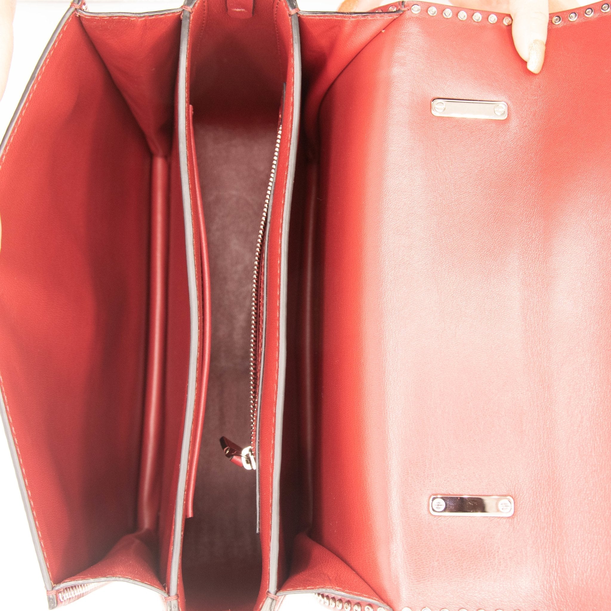 Red Leather Studs Shoulder Bag