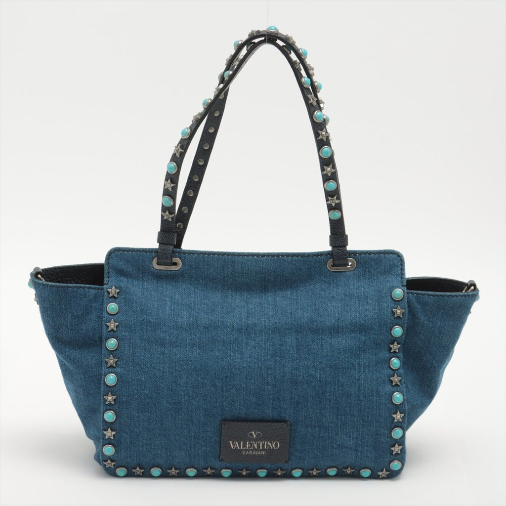 Rockstud 2-Way Denim & Leather Blue Tote