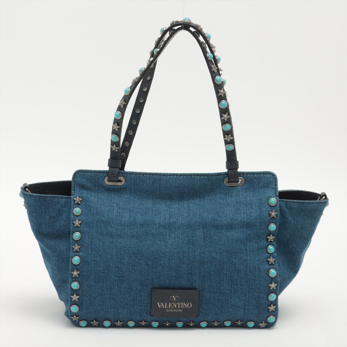 Rockstud 2-Way Denim & Leather Blue Tote