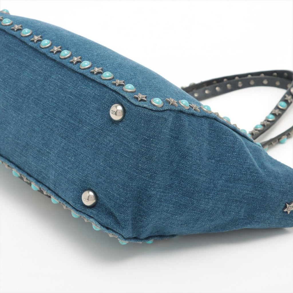 Rockstud 2-Way Denim & Leather Blue Tote