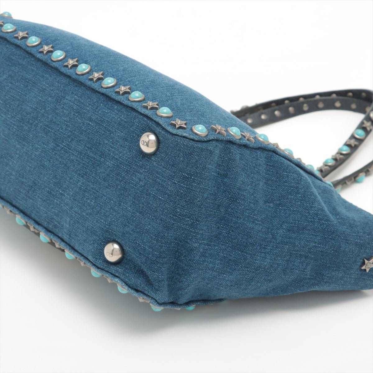 Rockstud 2-Way Denim & Leather Blue Tote