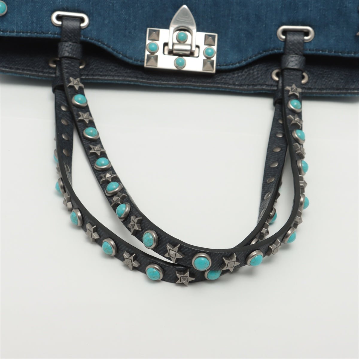 Rockstud 2-Way Denim & Leather Blue Tote