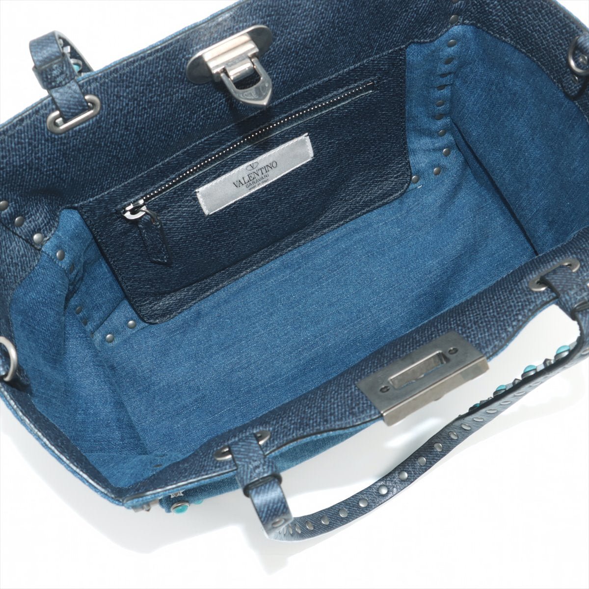 Rockstud 2-Way Denim & Leather Blue Tote