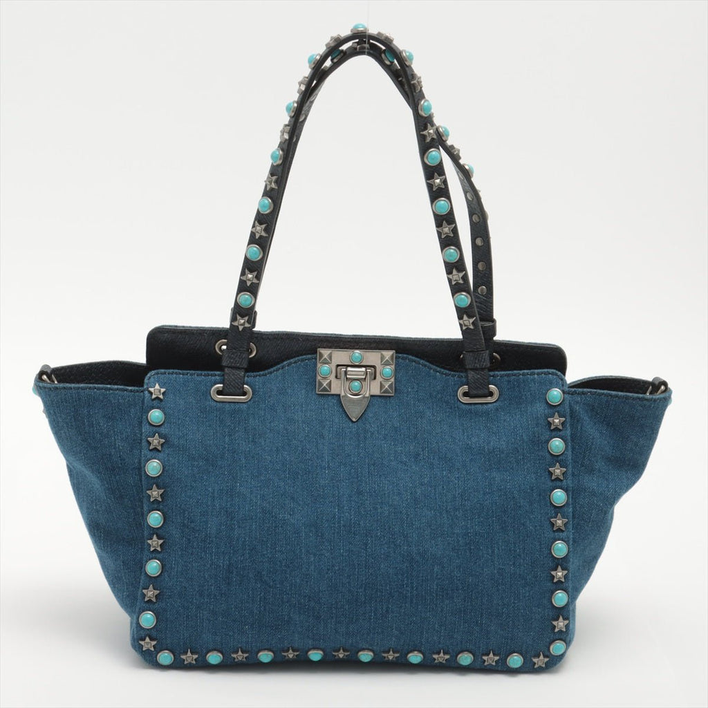 Rockstud 2-Way Denim & Leather Blue Tote