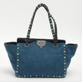 Rockstud 2-Way Denim & Leather Blue Tote