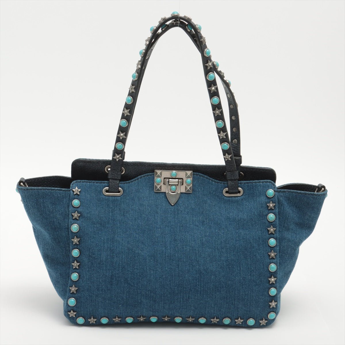 Rockstud 2-Way Denim & Leather Blue Tote