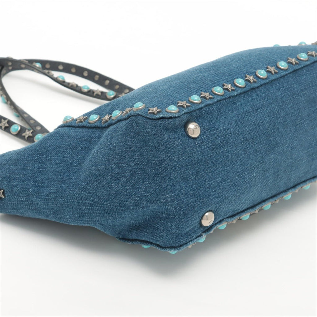 Rockstud 2-Way Denim & Leather Blue Tote