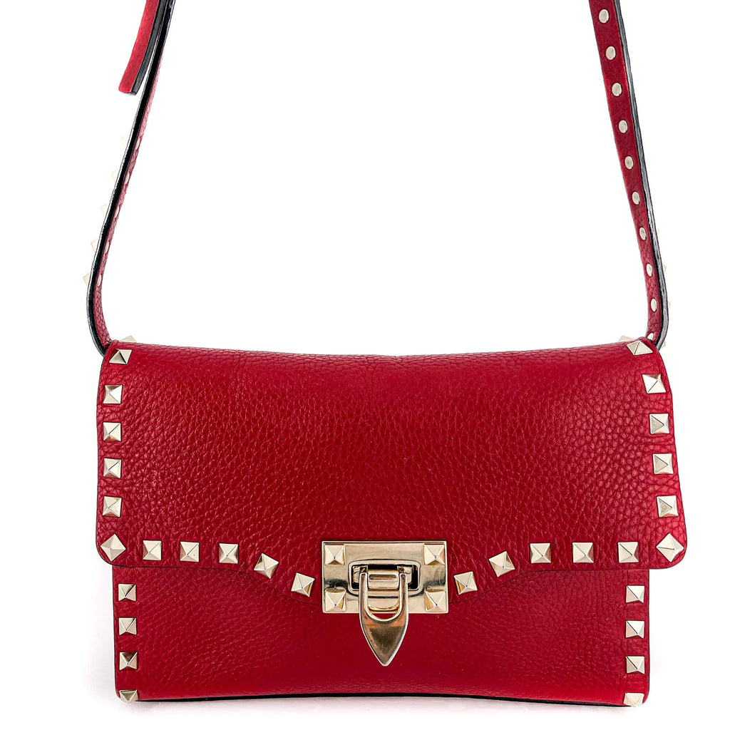 Rockstud Small in Red Grained Leather
