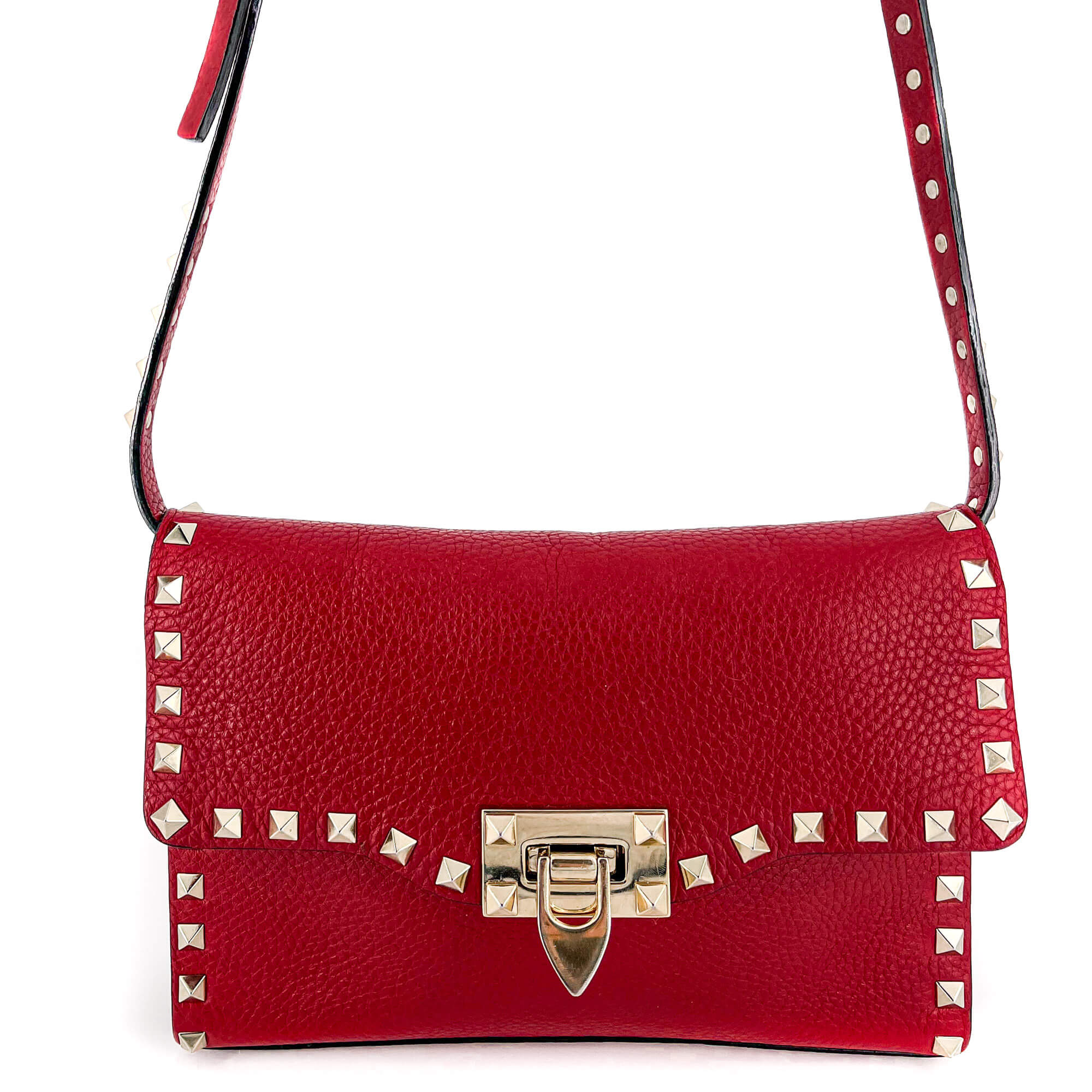 Rockstud Small in Red Grained Leather