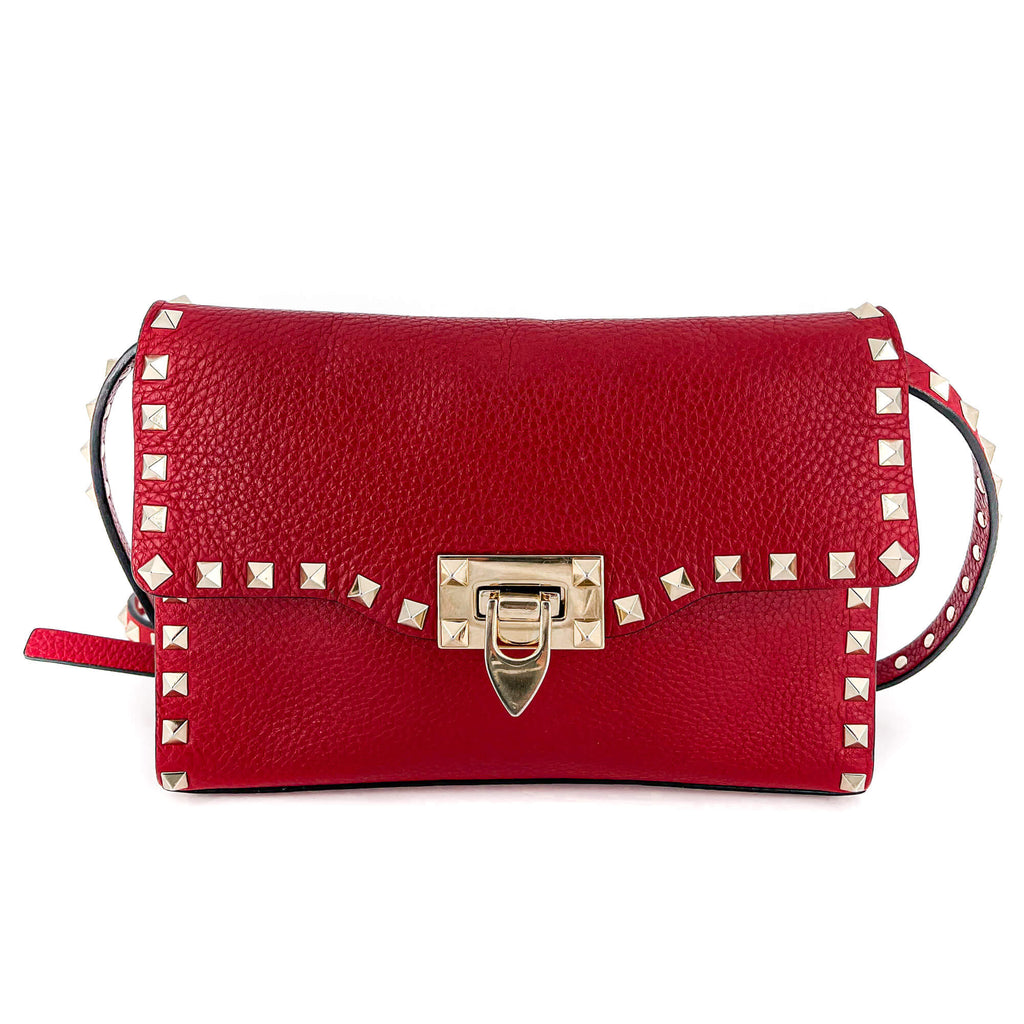 Rockstud Small in Red Grained Leather