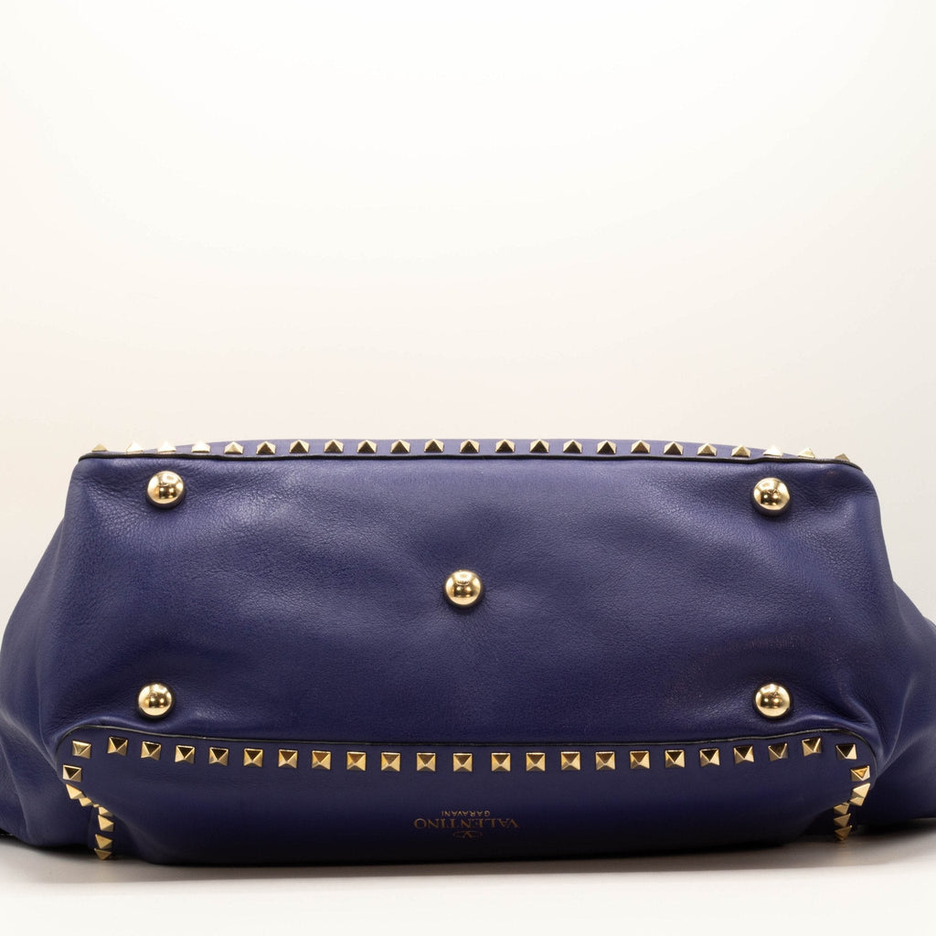 Rockstud Tote Blue Leather