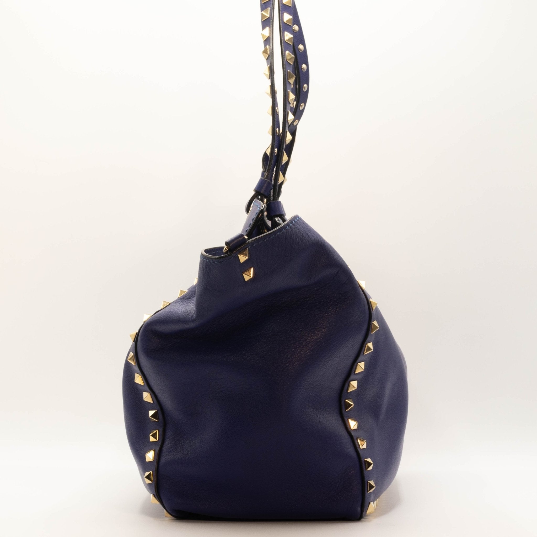 Rockstud Tote Blue Leather