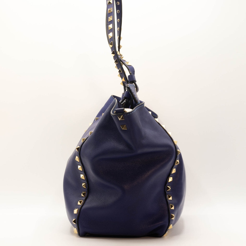 Rockstud Tote Blue Leather