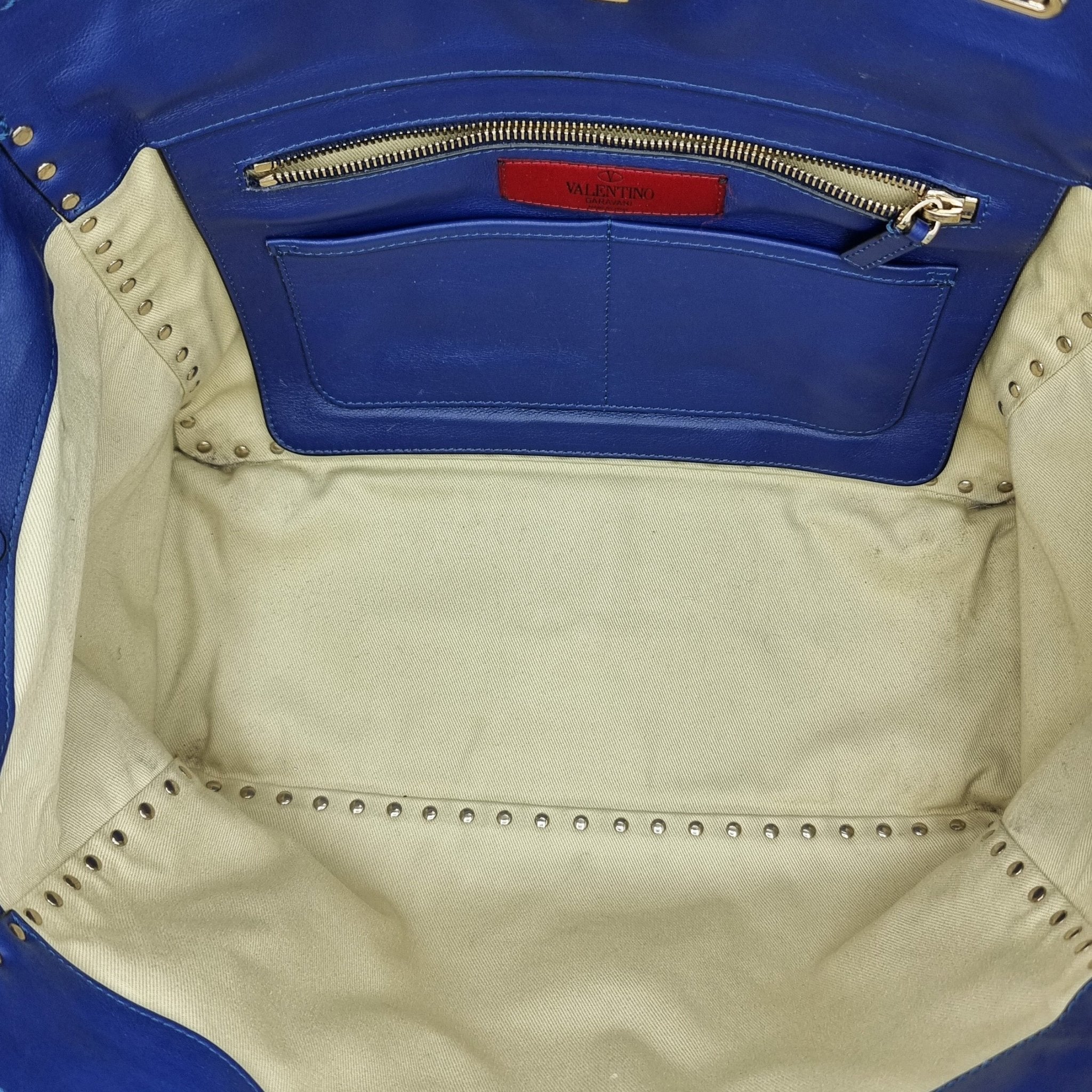 Rockstud Tote Blue Leather