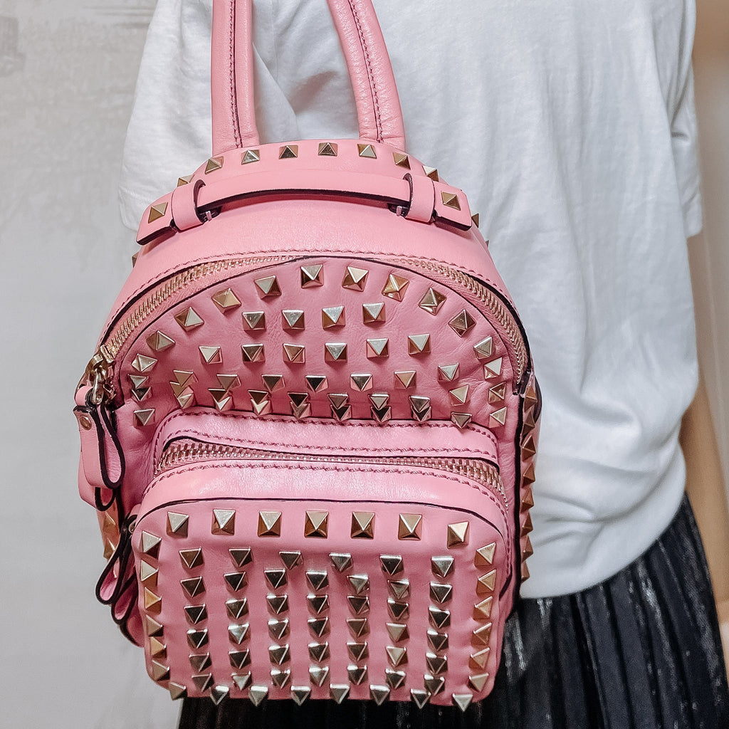 Rockstuds Leather Pink Backpack