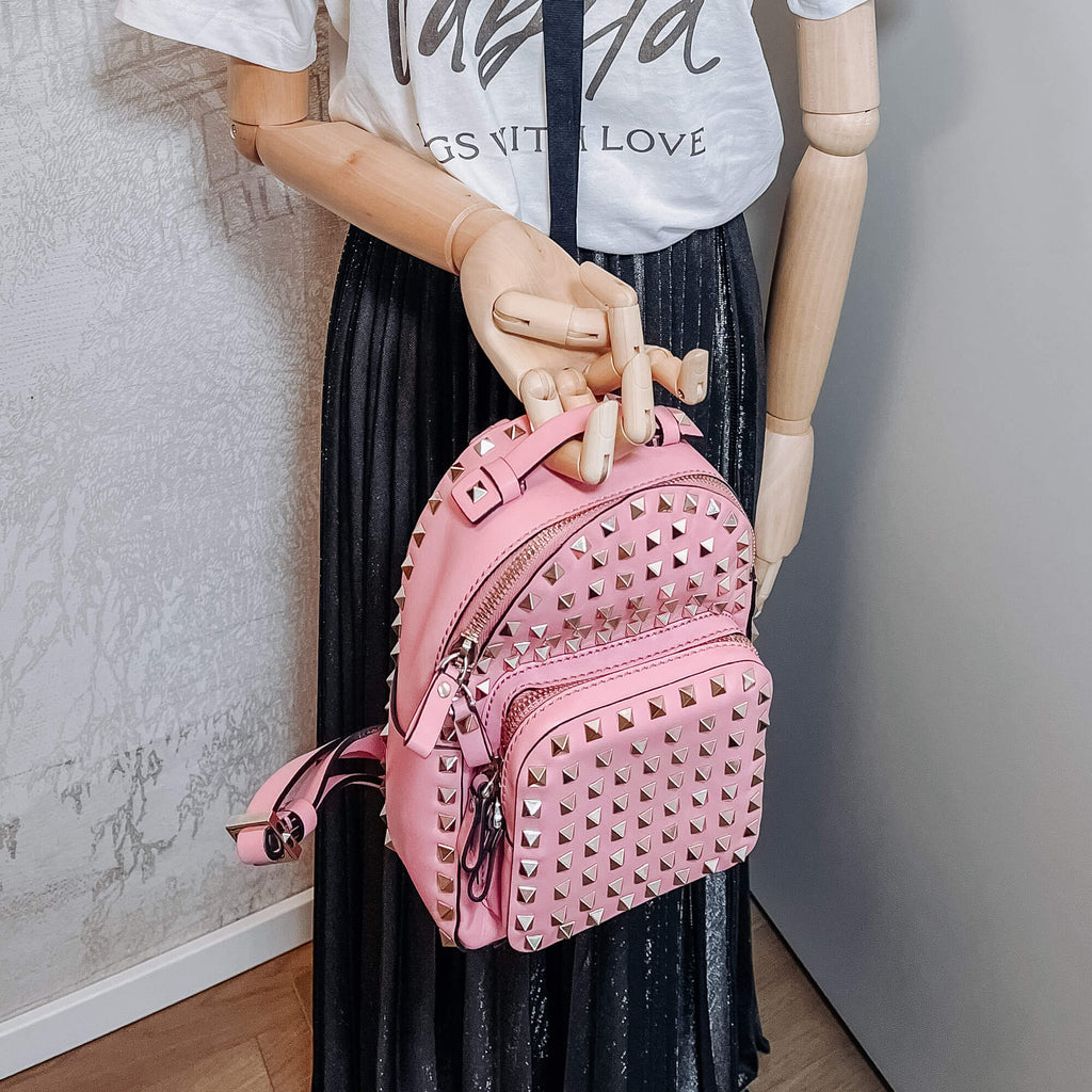 Rockstuds Leather Pink Backpack