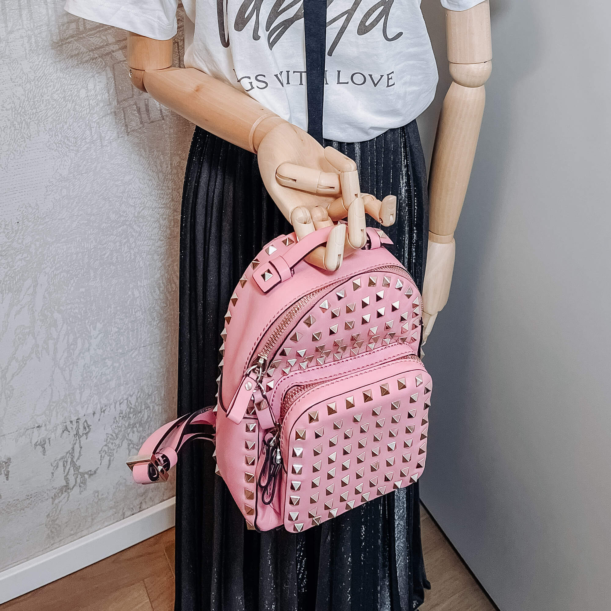 Rockstuds Leather Pink Backpack