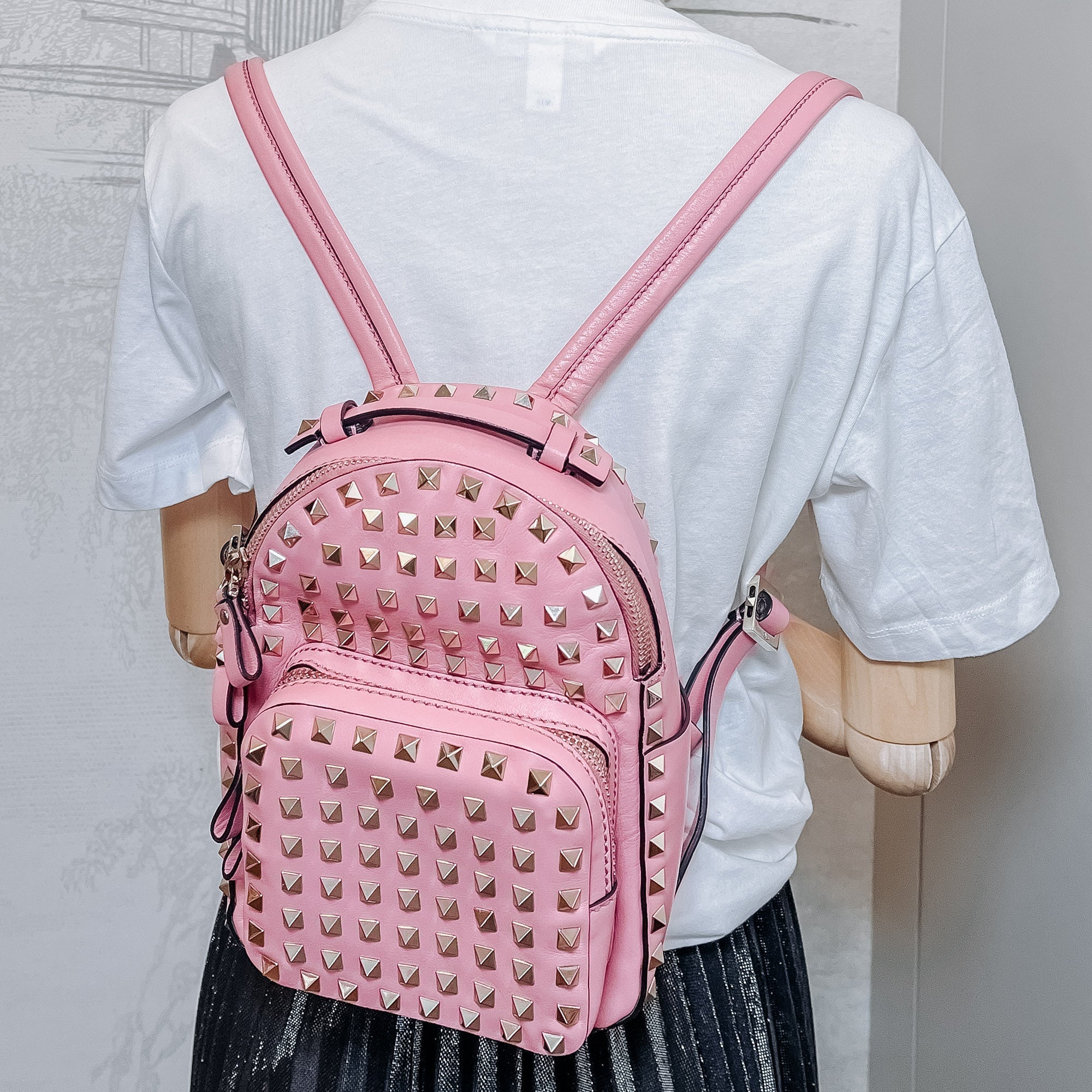 Rockstuds Leather Pink Backpack