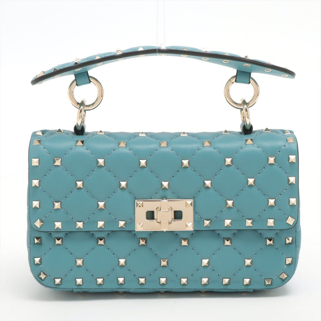 Small Rockstud Spike Nappa Leather 2way Shoulder Bag Blue