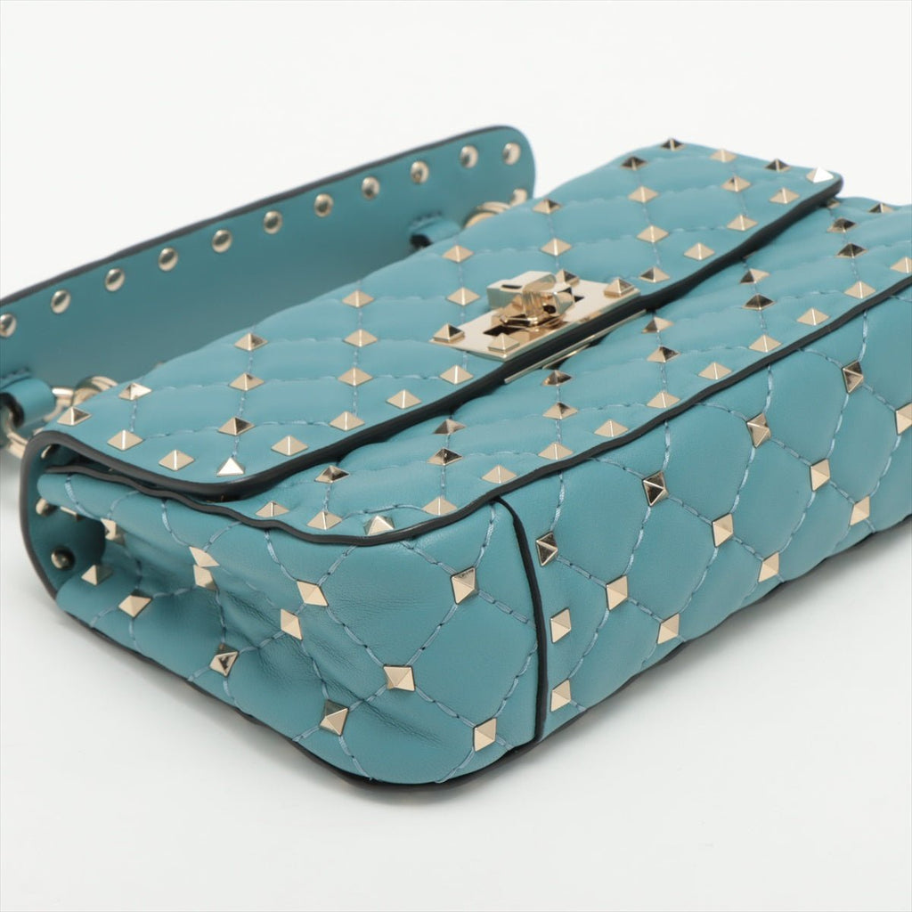 Small Rockstud Spike Nappa Leather 2way Shoulder Bag Blue