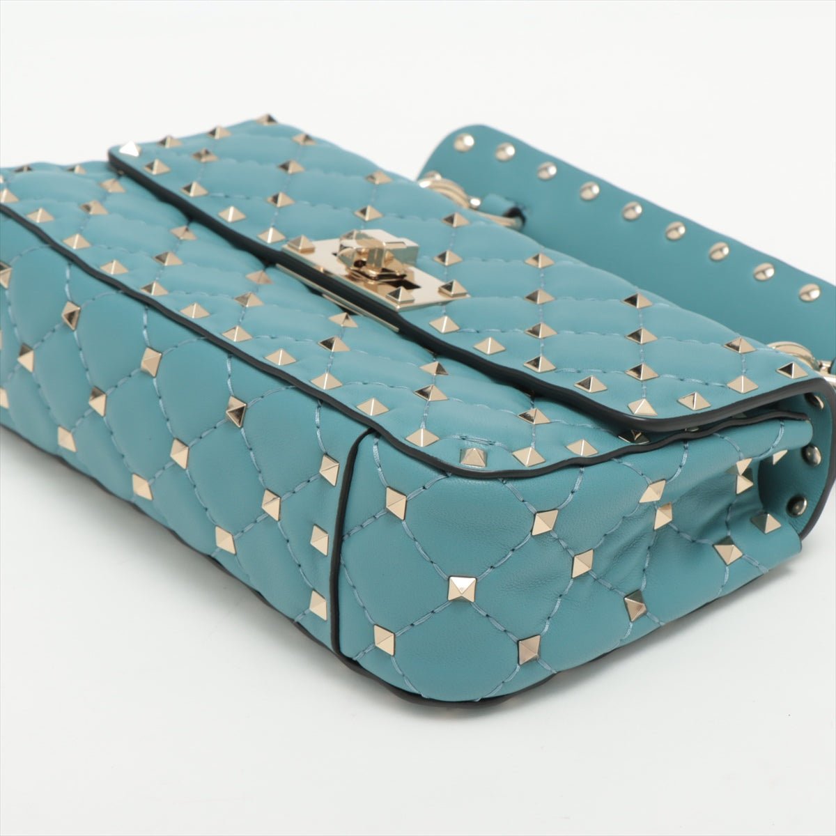 Small Rockstud Spike Nappa Leather 2way Shoulder Bag Blue