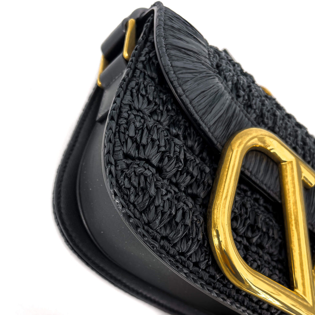 Supervee Black Raffia Shoulder Bag