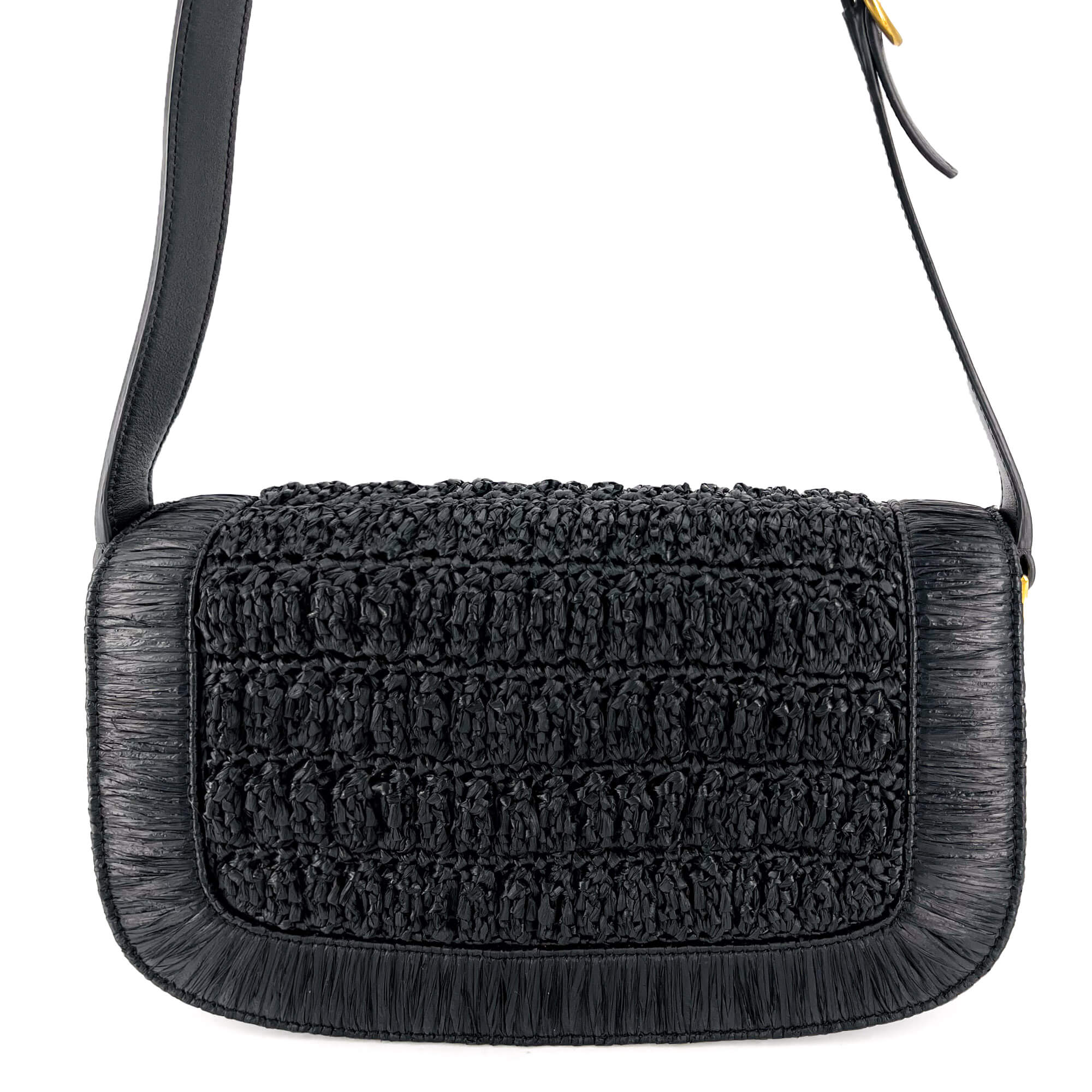 Supervee Black Raffia Shoulder Bag