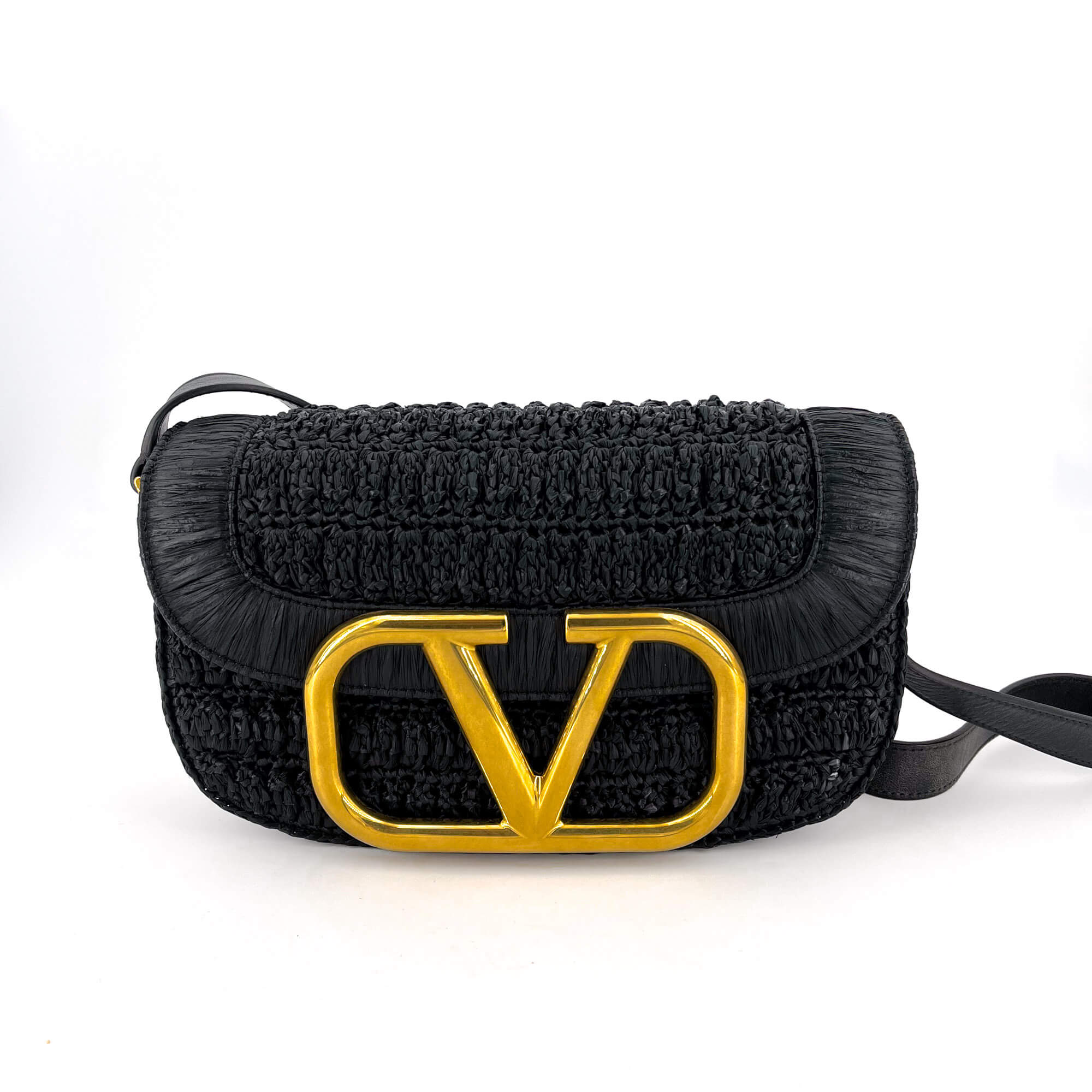 Supervee Black Raffia Shoulder Bag
