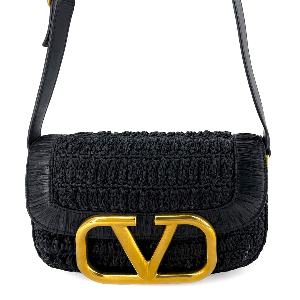 Supervee Black Raffia Shoulder Bag