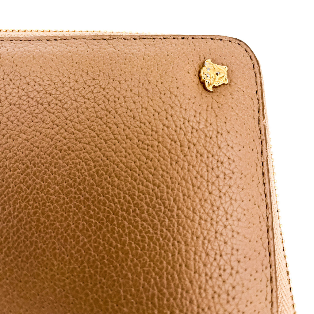 Zip-Around Wallet in Beige Leather