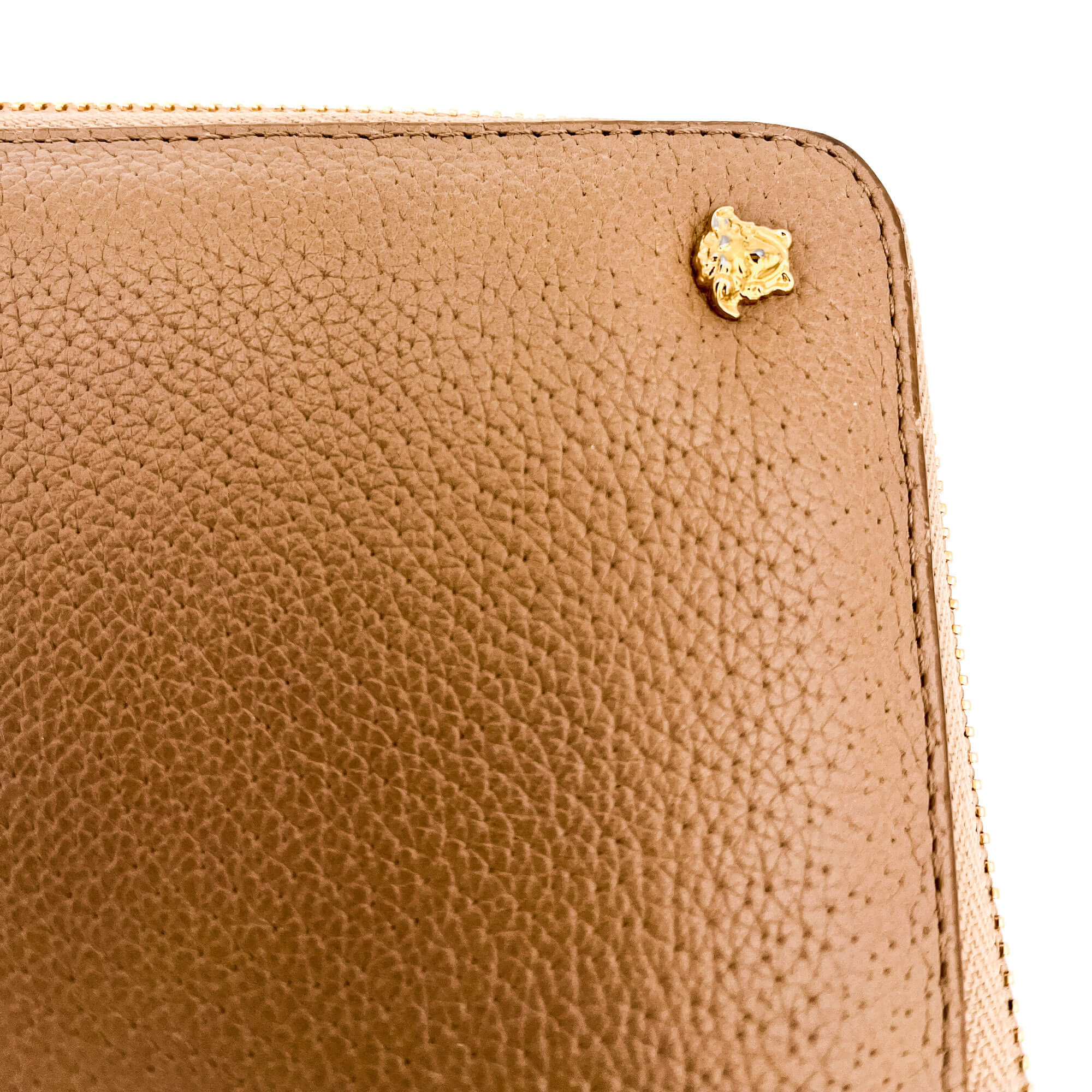 Zip-Around Wallet in Beige Leather
