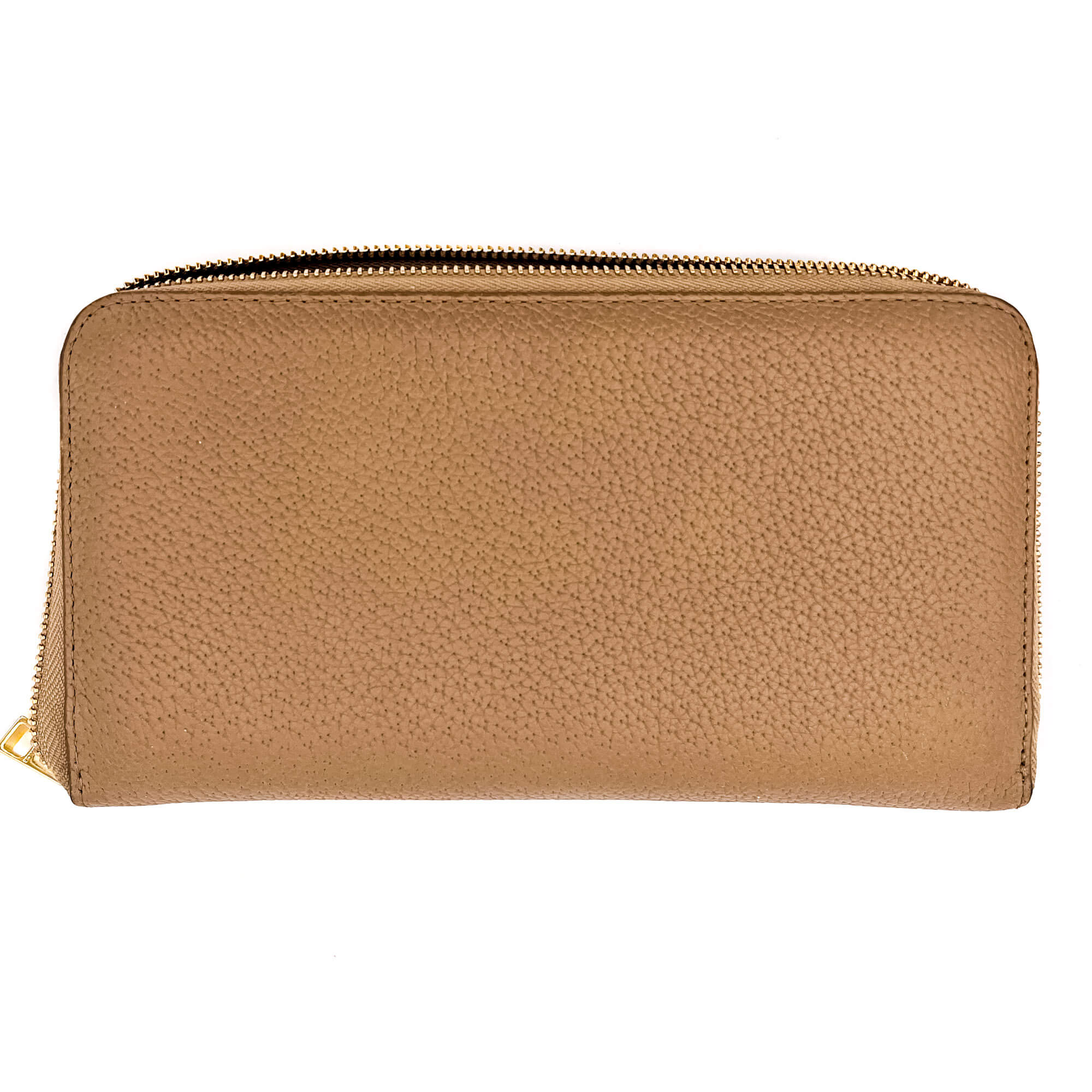 Zip-Around Wallet in Beige Leather