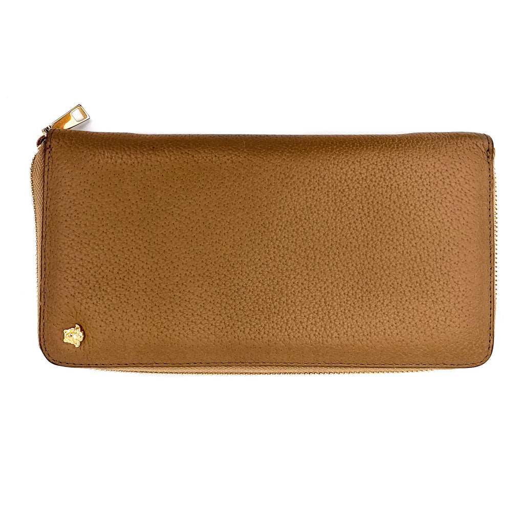 Zip-Around Wallet in Beige Leather