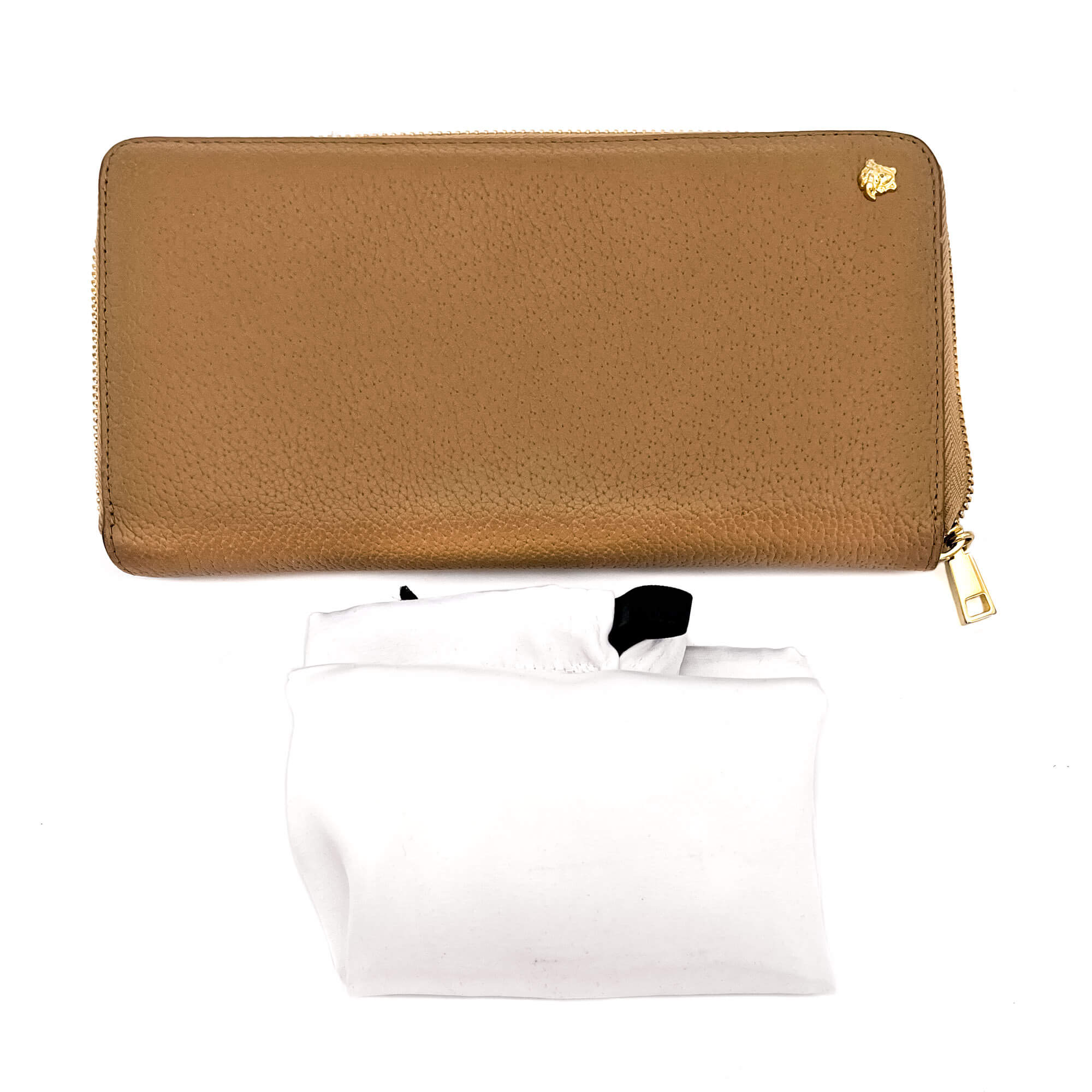 Zip-Around Wallet in Beige Leather