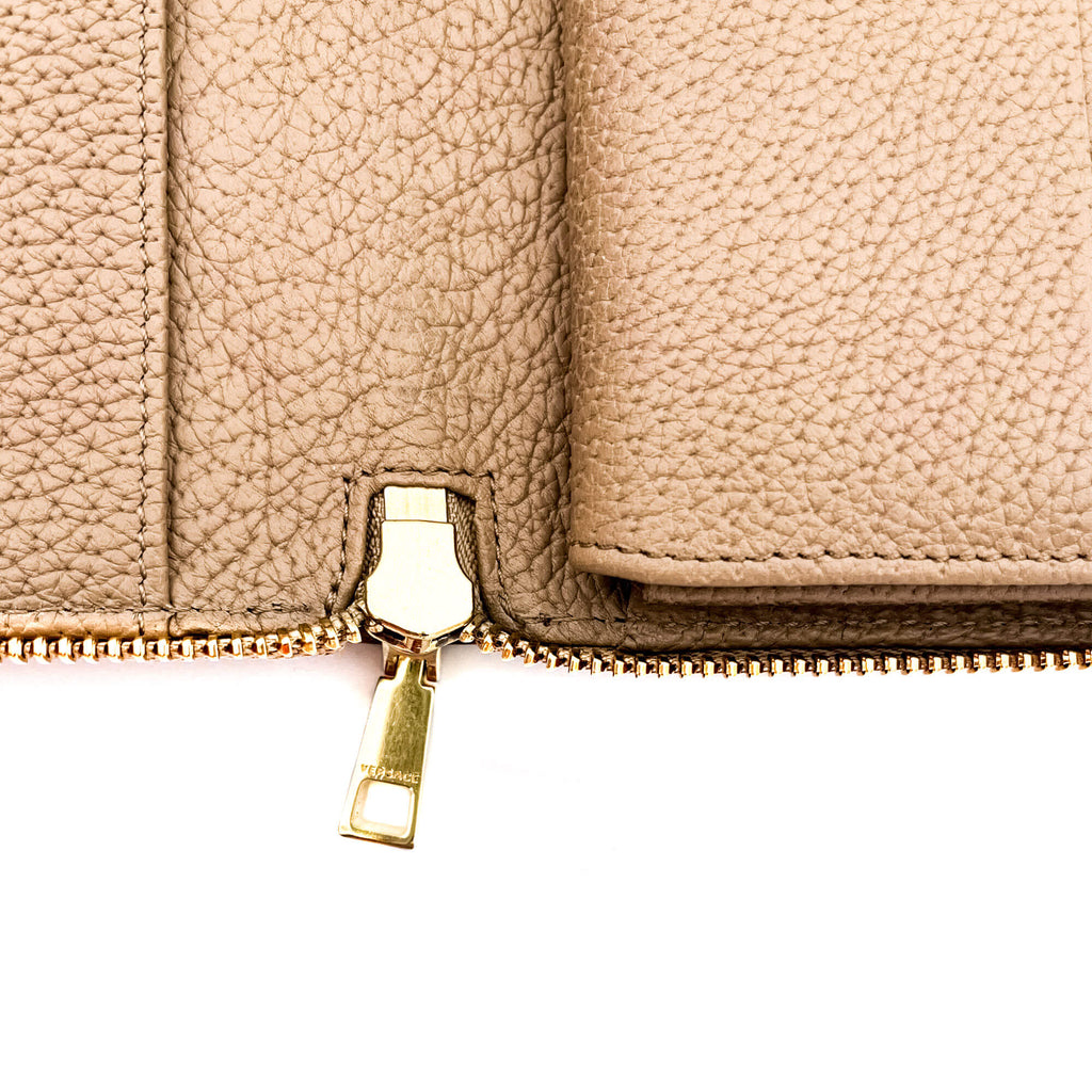 Zip-Around Wallet in Beige Leather