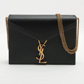 Cassandra Medium Leather Chain Black Envelope Bag