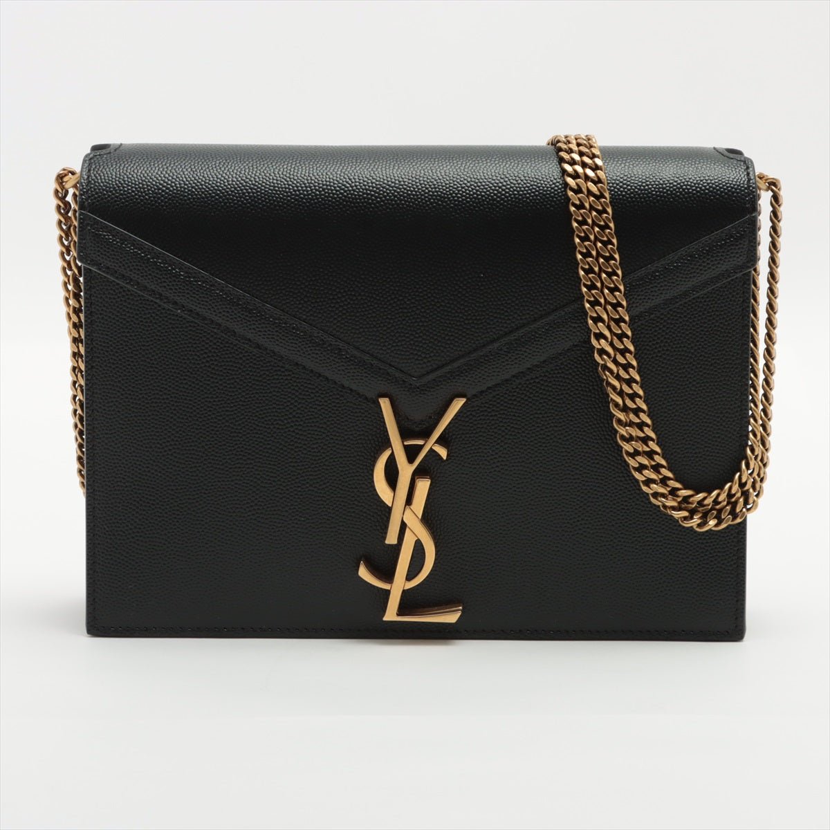 Cassandra Medium Leather Chain Black Envelope Bag