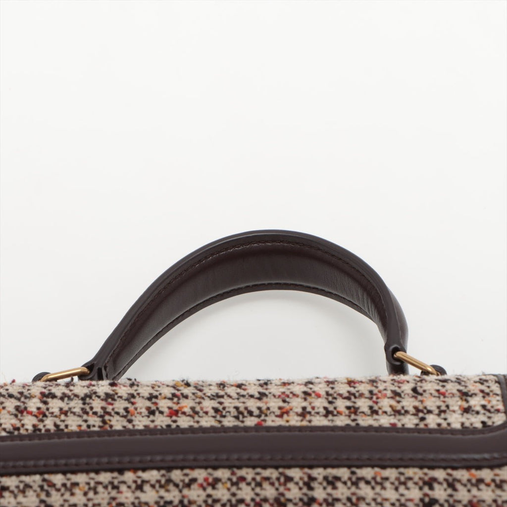 Cassandra Mini Tweed and Leather 2-Way Bag Brown