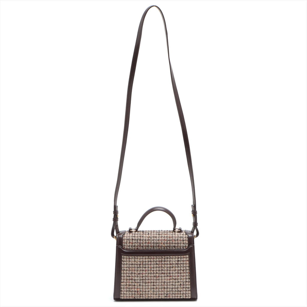 Cassandra Mini Tweed and Leather 2-Way Bag Brown