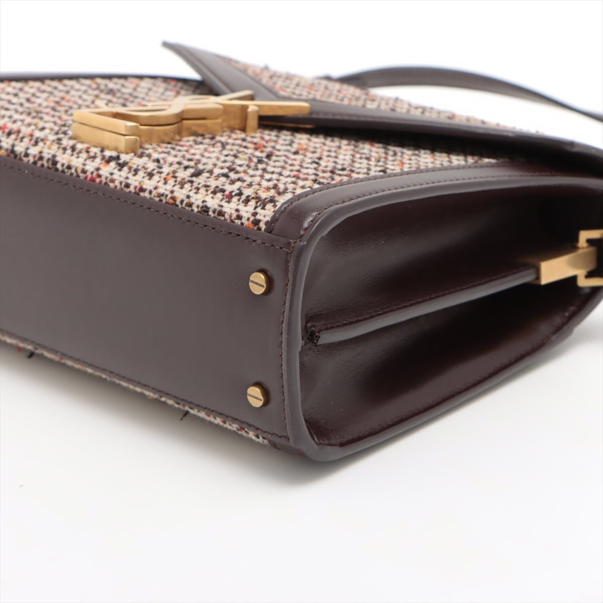 Cassandra Mini Tweed and Leather 2-Way Bag Brown