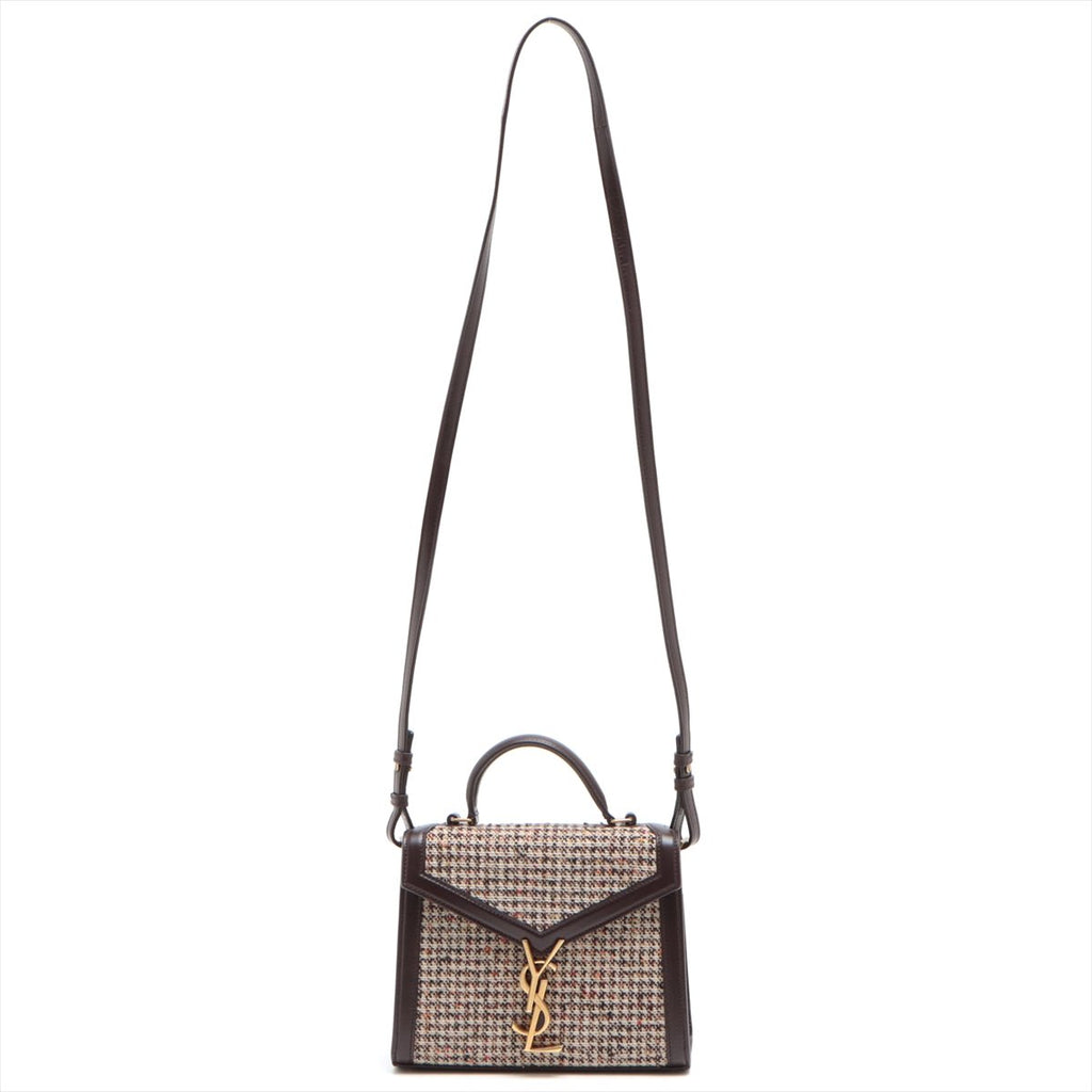 Cassandra Mini Tweed and Leather 2-Way Bag Brown