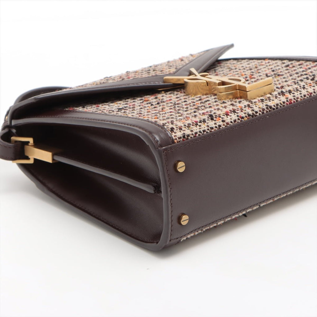 Cassandra Mini Tweed and Leather 2-Way Bag Brown