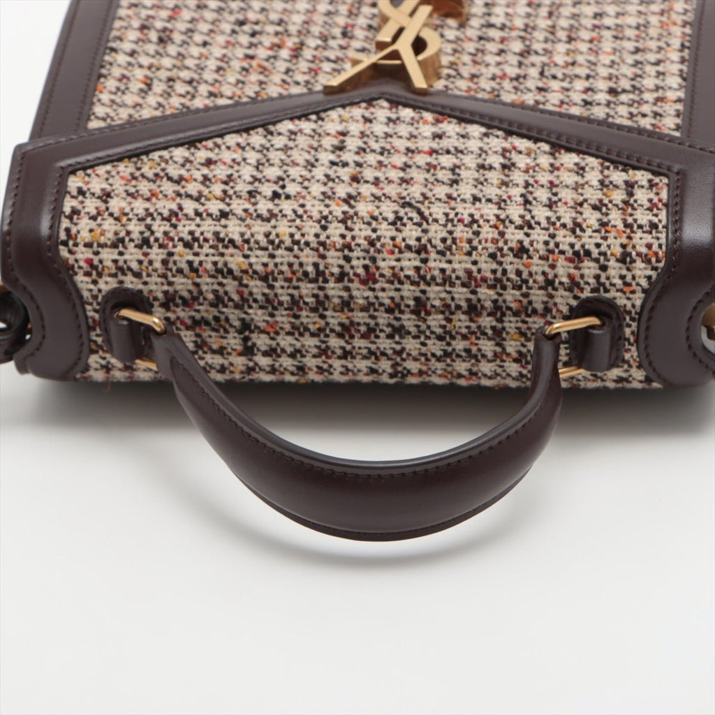Cassandra Mini Tweed and Leather 2-Way Bag Brown