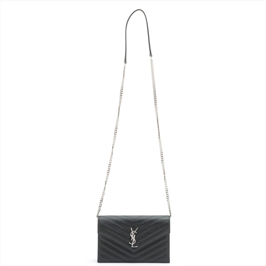 Cassandre Envelope Chain Leather Black Wallet on Chain