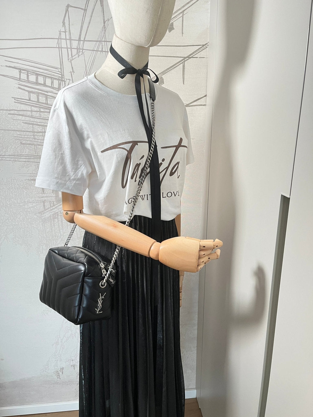Chain Leather Black Bowler Bag
