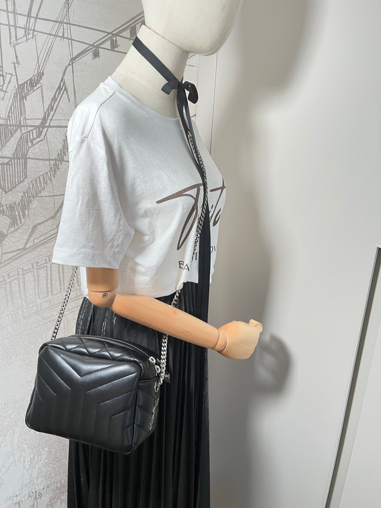 Chain Leather Black Bowler Bag
