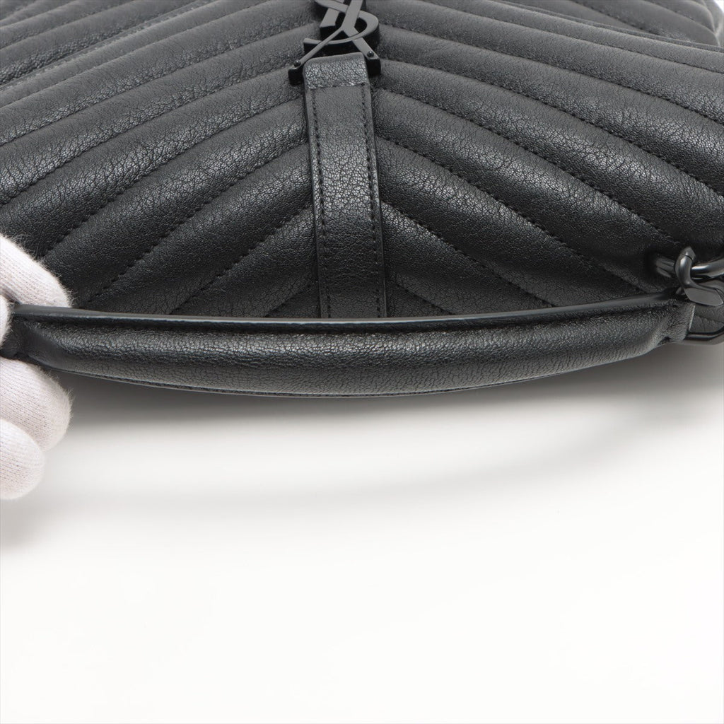 College Medium Quilted "Y" Leather All Black 2-Way Bag