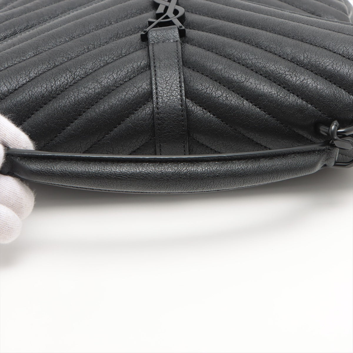 College Medium Quilted "Y" Leather All Black 2-Way Bag