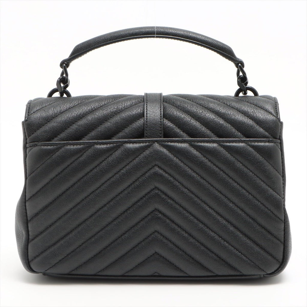 College Medium Quilted "Y" Leather All Black 2-Way Bag